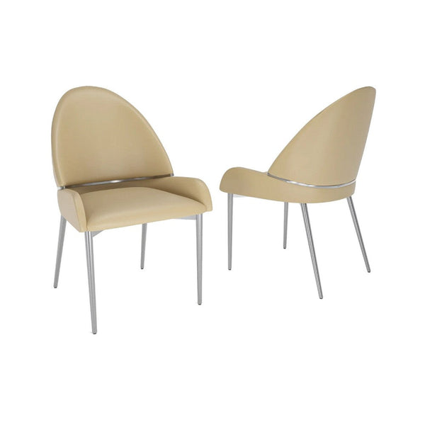 Mior Dining Chair Set of 2, Taupe Faux Leather, Gold Metal Accents -BM334676