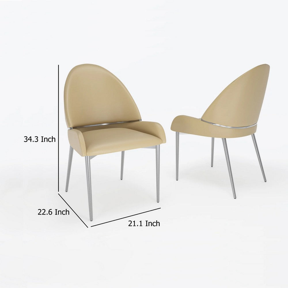 Mior Dining Chair Set of 2, Taupe Faux Leather, Gold Metal Accents -BM334676