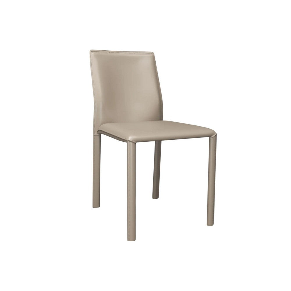 Nuwo Side Dining Chair Set of 2, Taupe Faux Leather, Modern Metal Legs -BM334677