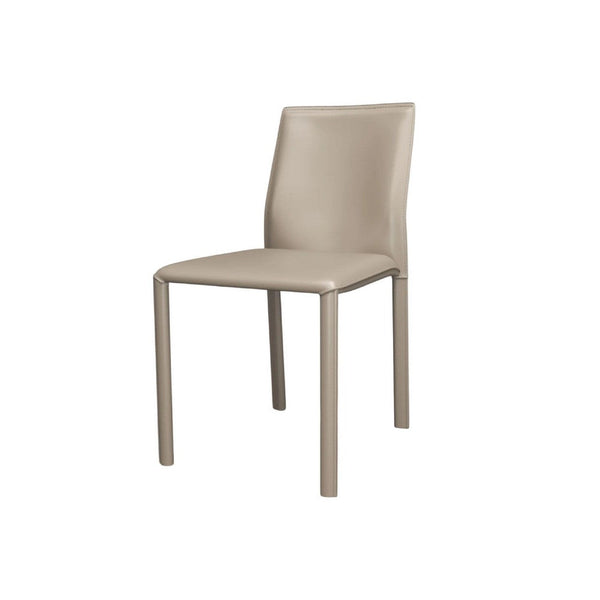 Nuwo Side Dining Chair Set of 2, Taupe Faux Leather, Modern Metal Legs -BM334677