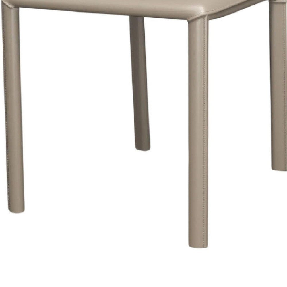 Nuwo Side Dining Chair Set of 2, Taupe Faux Leather, Modern Metal Legs -BM334677
