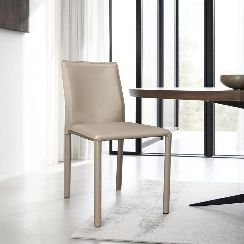 Nuwo Side Dining Chair Set of 2, Taupe Faux Leather, Modern Metal Legs -BM334677