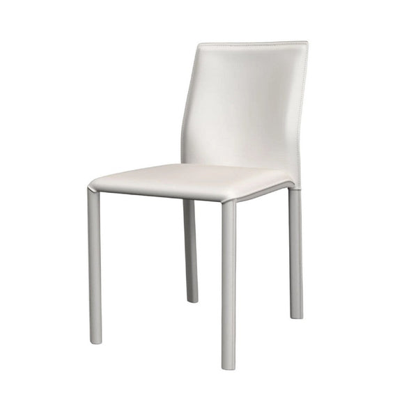 Nuwo Side Dining Chair Set of 2, White Faux Leather, Modern Metal Legs -BM334678