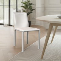 Nuwo Side Dining Chair Set of 2, White Faux Leather, Modern Metal Legs -BM334678