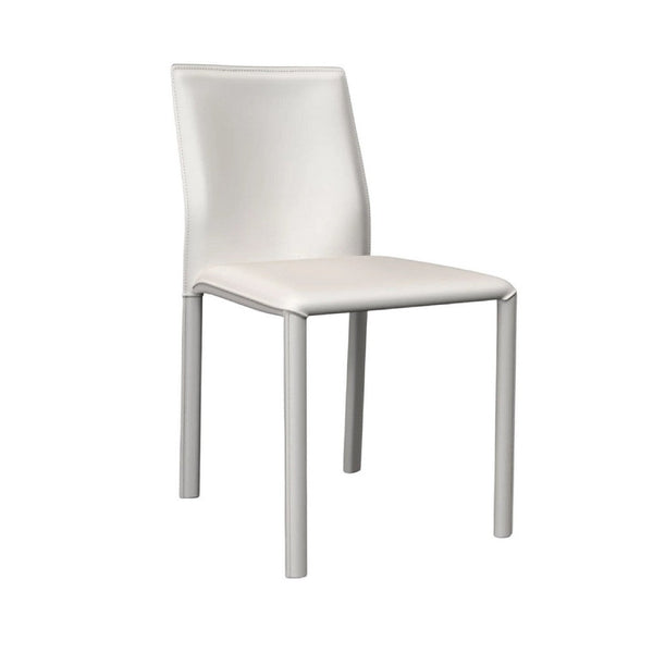 Nuwo Side Dining Chair Set of 2, White Faux Leather, Modern Metal Legs -BM334678