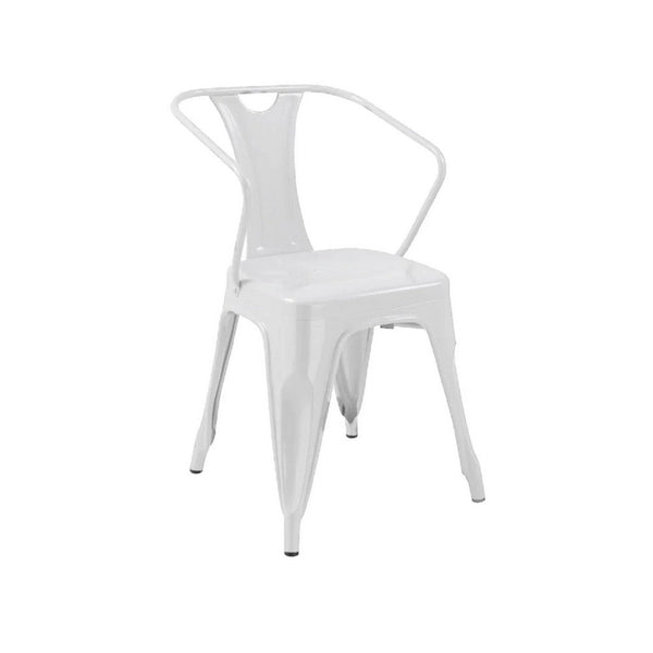 Toam Dining Armchair Set of 4, White Metal, Industrial Tapered Legs -BM334682