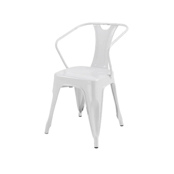 Toam Dining Armchair Set of 4, White Metal, Industrial Tapered Legs -BM334682