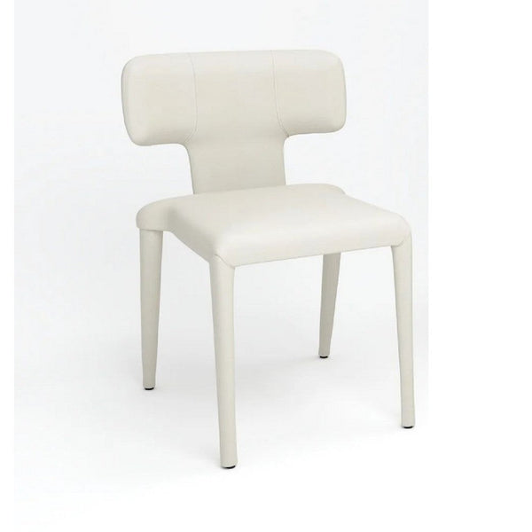 Stackable Side Dining Chair Set of 4, Rich Oatmeal White Faux Leather -BM334683