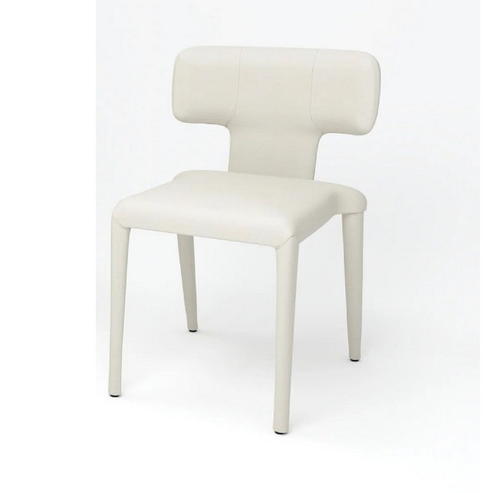 Stackable Side Dining Chair Set of 4, Rich Oatmeal White Faux Leather -BM334683