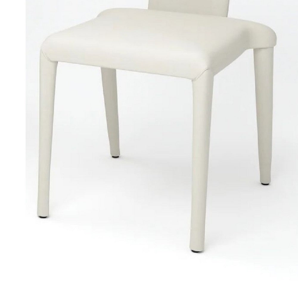 Stackable Side Dining Chair Set of 4, Rich Oatmeal White Faux Leather -BM334683