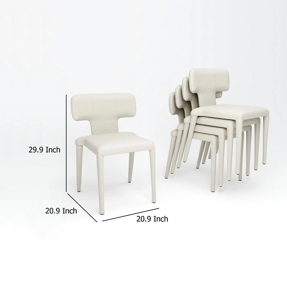 Stackable Side Dining Chair Set of 4, Rich Oatmeal White Faux Leather -BM334683
