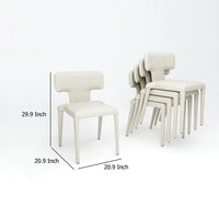 Stackable Side Dining Chair Set of 4, Rich Oatmeal White Faux Leather -BM334683