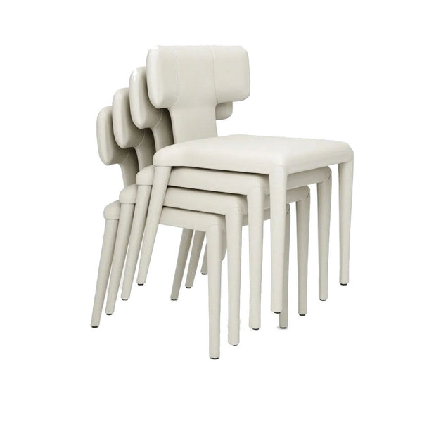 Stackable Side Dining Chair Set of 4, Rich Oatmeal White Faux Leather -BM334683