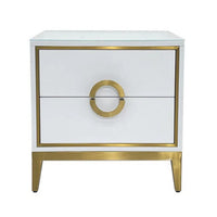 Nightstand, 20 Inch, 2 Drawers with Luxe Gold Metal Handles, White -BM334693