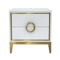 Nightstand, 20 Inch, 2 Drawers with Luxe Gold Metal Handles, White -BM334693