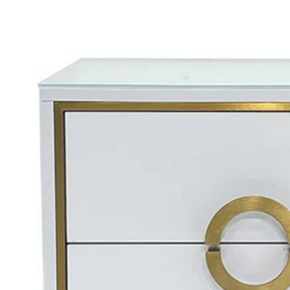 Nightstand, 20 Inch, 2 Drawers with Luxe Gold Metal Handles, White -BM334693