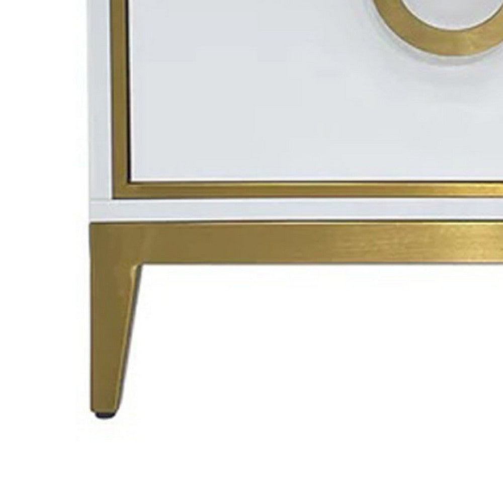 Nightstand, 20 Inch, 2 Drawers with Luxe Gold Metal Handles, White -BM334693
