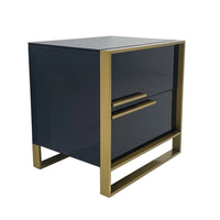 Boko Nightstand, 2 Drawers w Luxe Gold Metal Handles, 20 Inch, Black -BM334694