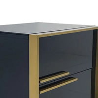 Boko Nightstand, 2 Drawers w Luxe Gold Metal Handles, 20 Inch, Black -BM334694