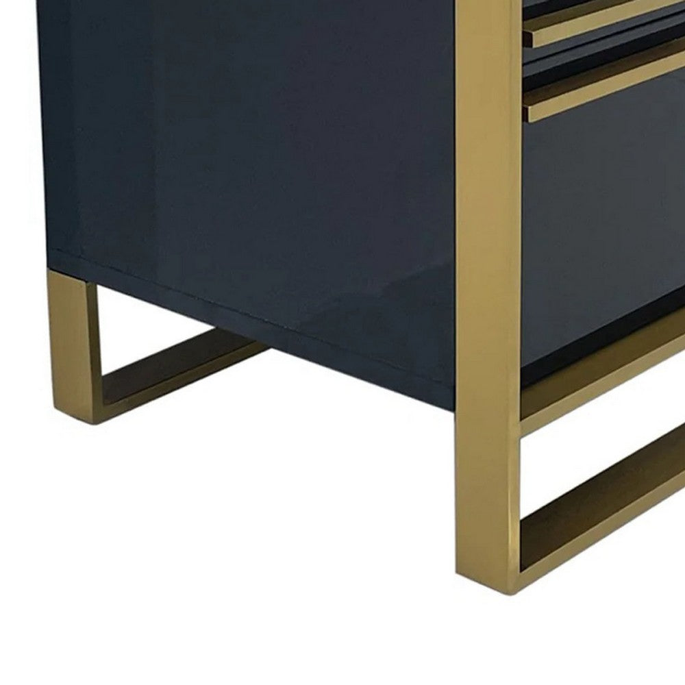 Boko Nightstand, 2 Drawers w Luxe Gold Metal Handles, 20 Inch, Black -BM334694