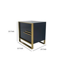Boko Nightstand, 2 Drawers w Luxe Gold Metal Handles, 20 Inch, Black -BM334694