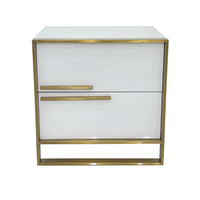 Boko Nightstand, 2 Drawers w Modern Gold Metal Handles, 20 Inch White -BM334695