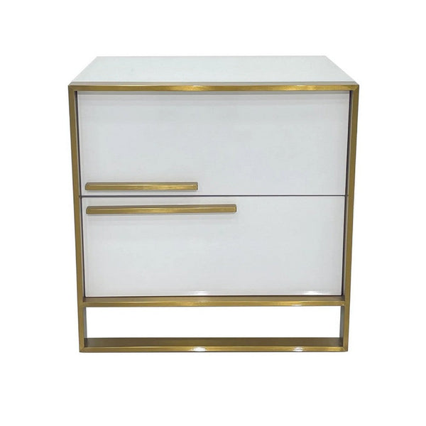 Boko Nightstand, 2 Drawers w Modern Gold Metal Handles, 20 Inch White -BM334695