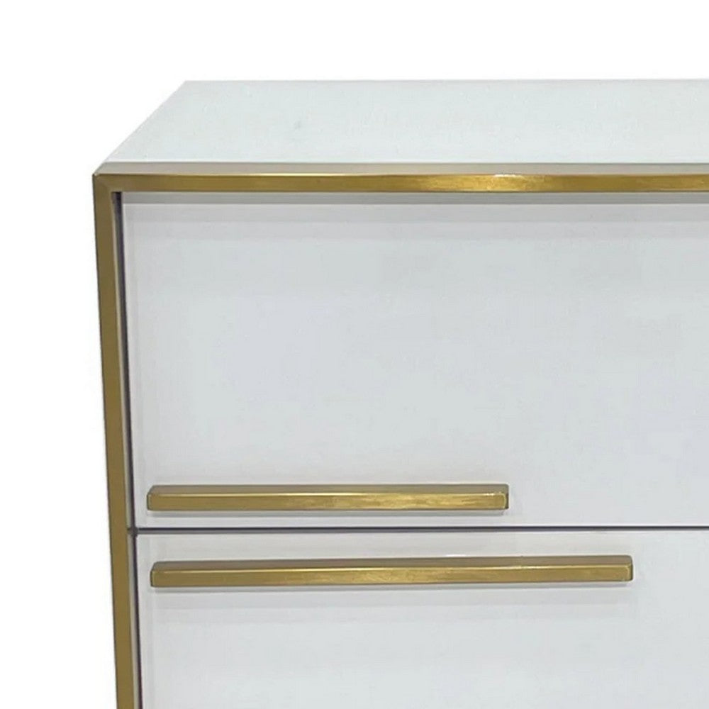 Boko Nightstand, 2 Drawers w Modern Gold Metal Handles, 20 Inch White -BM334695