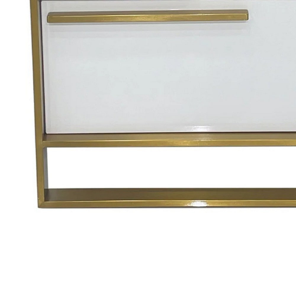 Boko Nightstand, 2 Drawers w Modern Gold Metal Handles, 20 Inch White -BM334695
