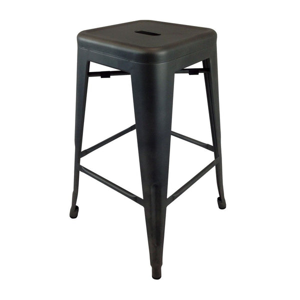 Barstool Set of 4, Industrial Black Metal Body, Square Seat, Tapered -BM334696