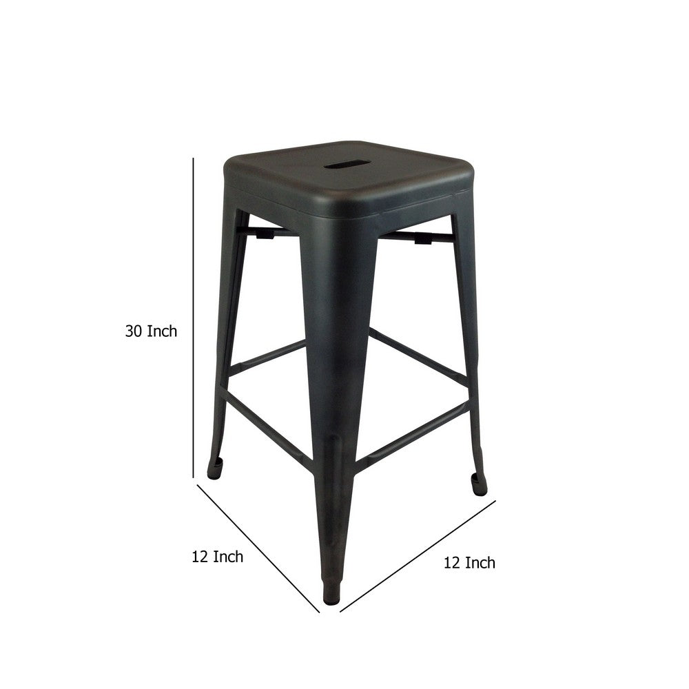 Barstool Set of 4, Industrial Black Metal Body, Square Seat, Tapered -BM334696