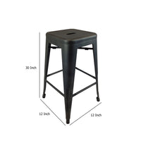 Barstool Set of 4, Industrial Black Metal Body, Square Seat, Tapered -BM334696