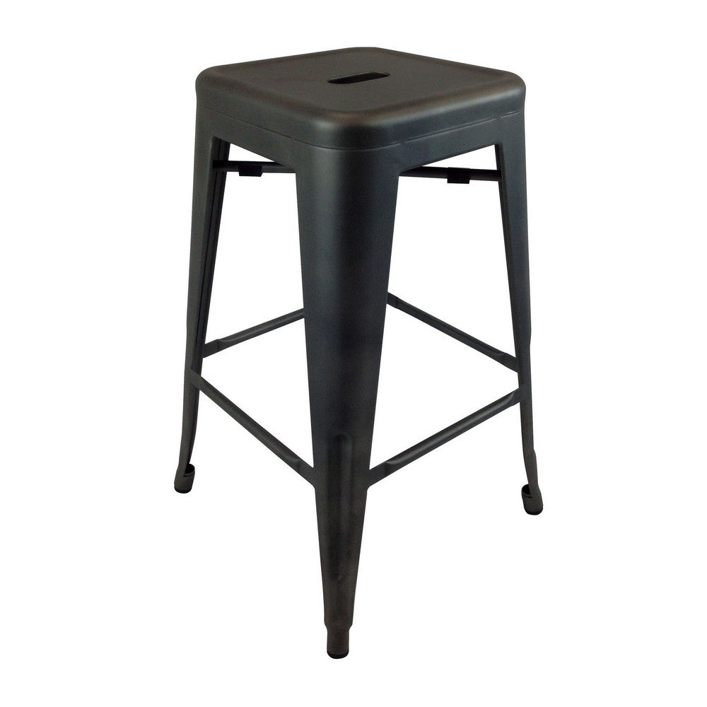 Barstool Set of 4, Industrial Black Metal Body, Square Seat, Tapered -BM334696