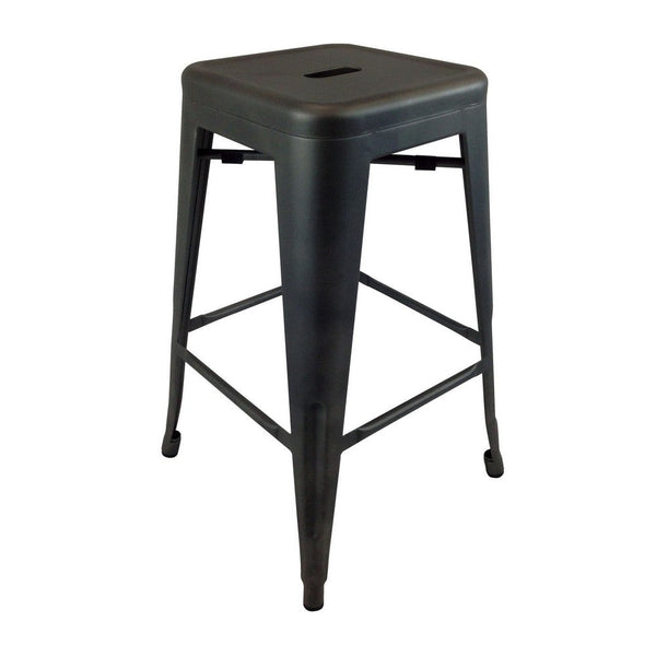 Barstool Set of 4, Industrial Black Metal Body, Square Seat, Tapered -BM334696