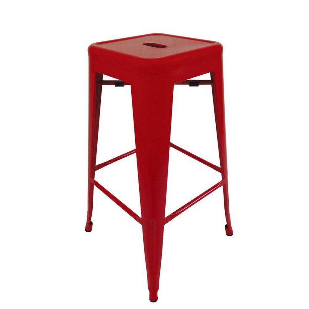 Counter Height Stool Set of 4, Industrial Red Metal Square, Tapered -BM334697