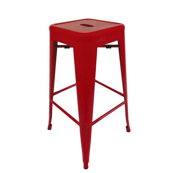 Counter Height Stool Set of 4, Industrial Red Metal Square, Tapered -BM334697