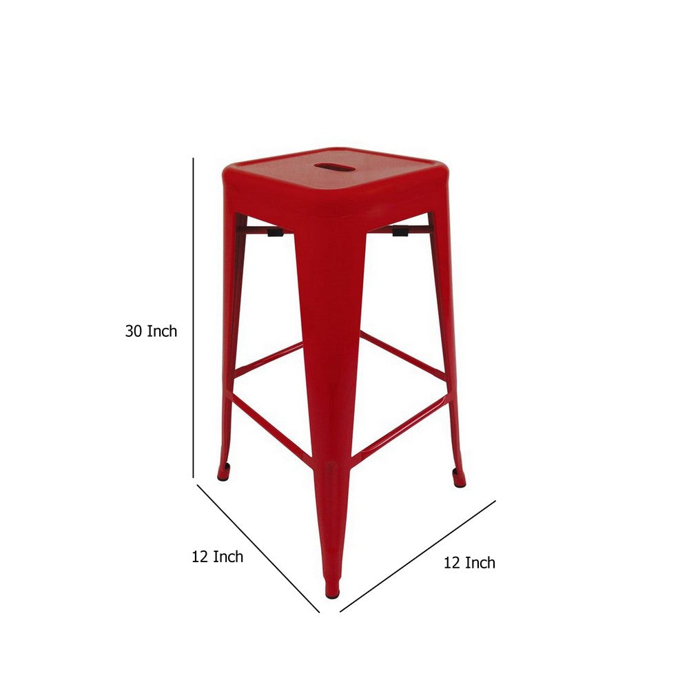 Counter Height Stool Set of 4, Industrial Red Metal Square, Tapered -BM334697