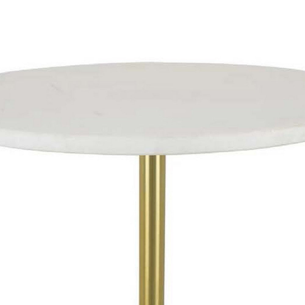 Rohi Plant Stand Table, 16 Inch Round White Marble Top, Gold Metal -BM334786