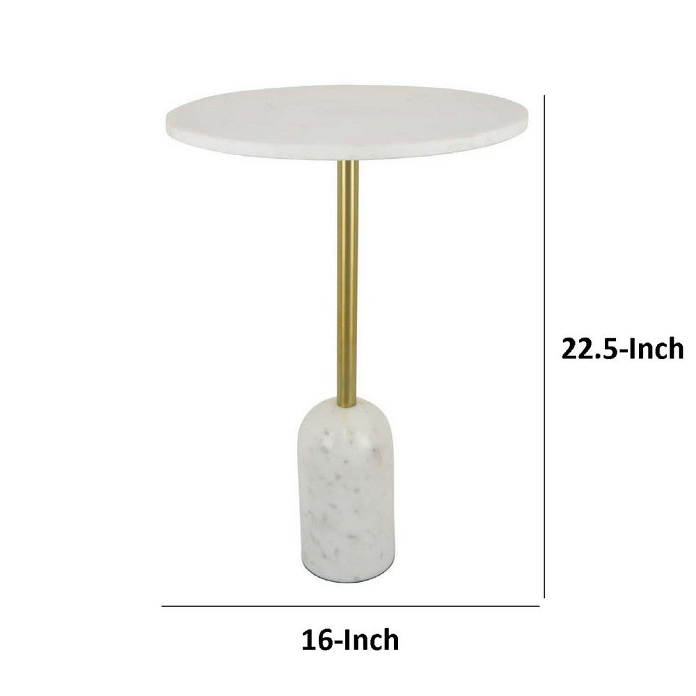 Rohi Plant Stand Table, 16 Inch Round White Marble Top, Gold Metal -BM334786
