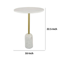 Rohi Plant Stand Table, 16 Inch Round White Marble Top, Gold Metal -BM334786