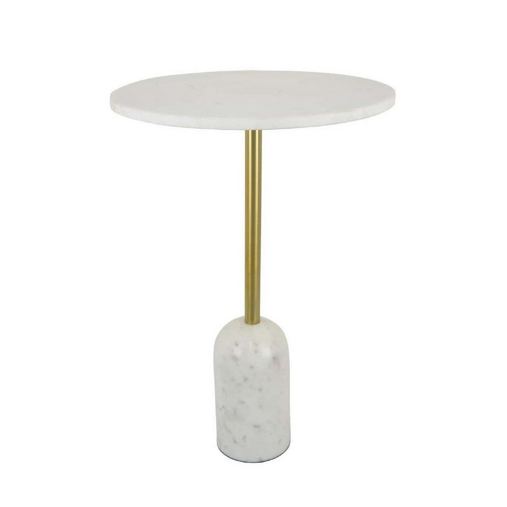 Rohi Plant Stand Table, 16 Inch Round White Marble Top, Gold Metal -BM334786