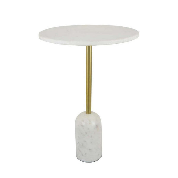 Rohi Plant Stand Table, 16 Inch Round White Marble Top, Gold Metal -BM334786