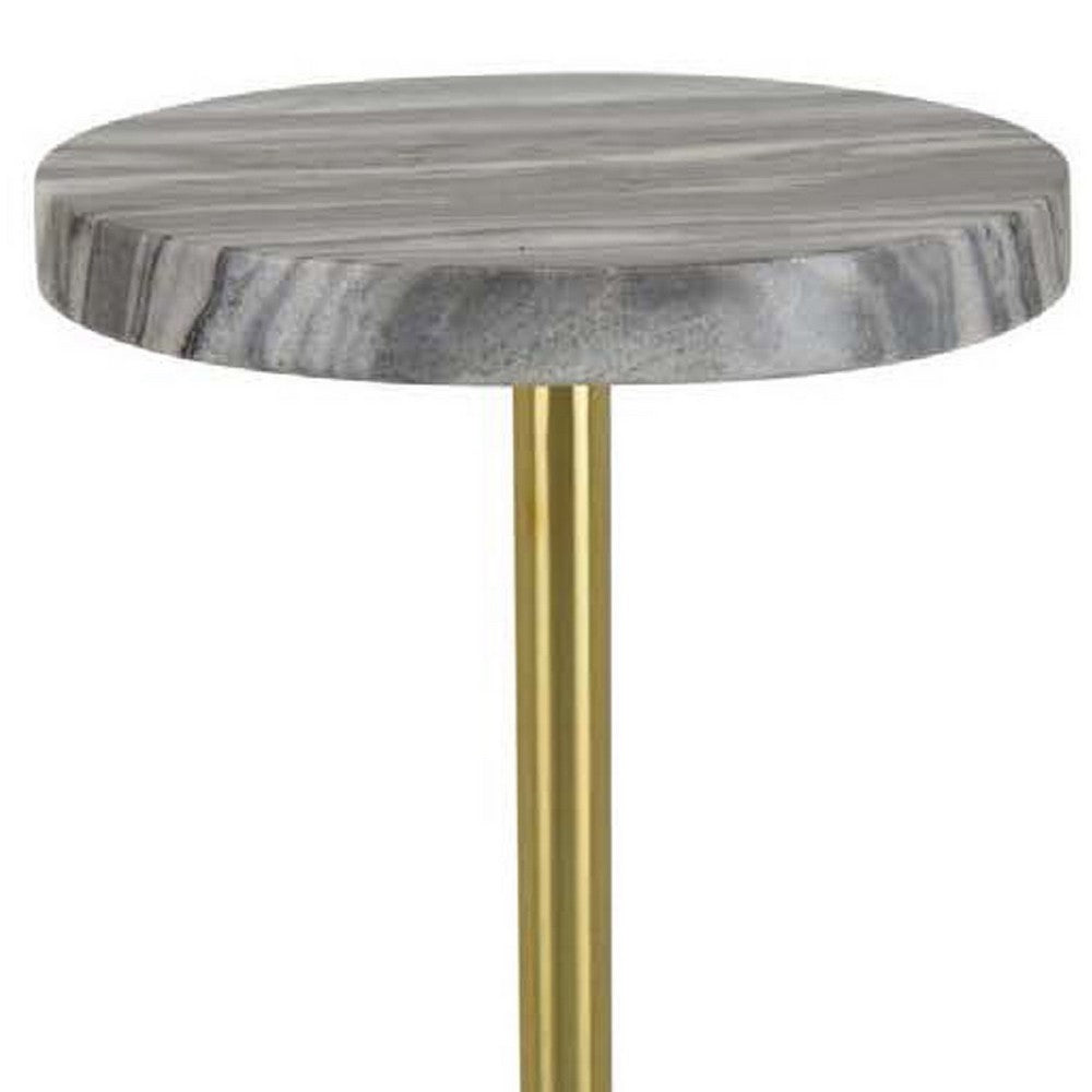 Rohi Plant Stand Table, 11 Inch Round Gray Marble Top, Gold Metal -BM334787