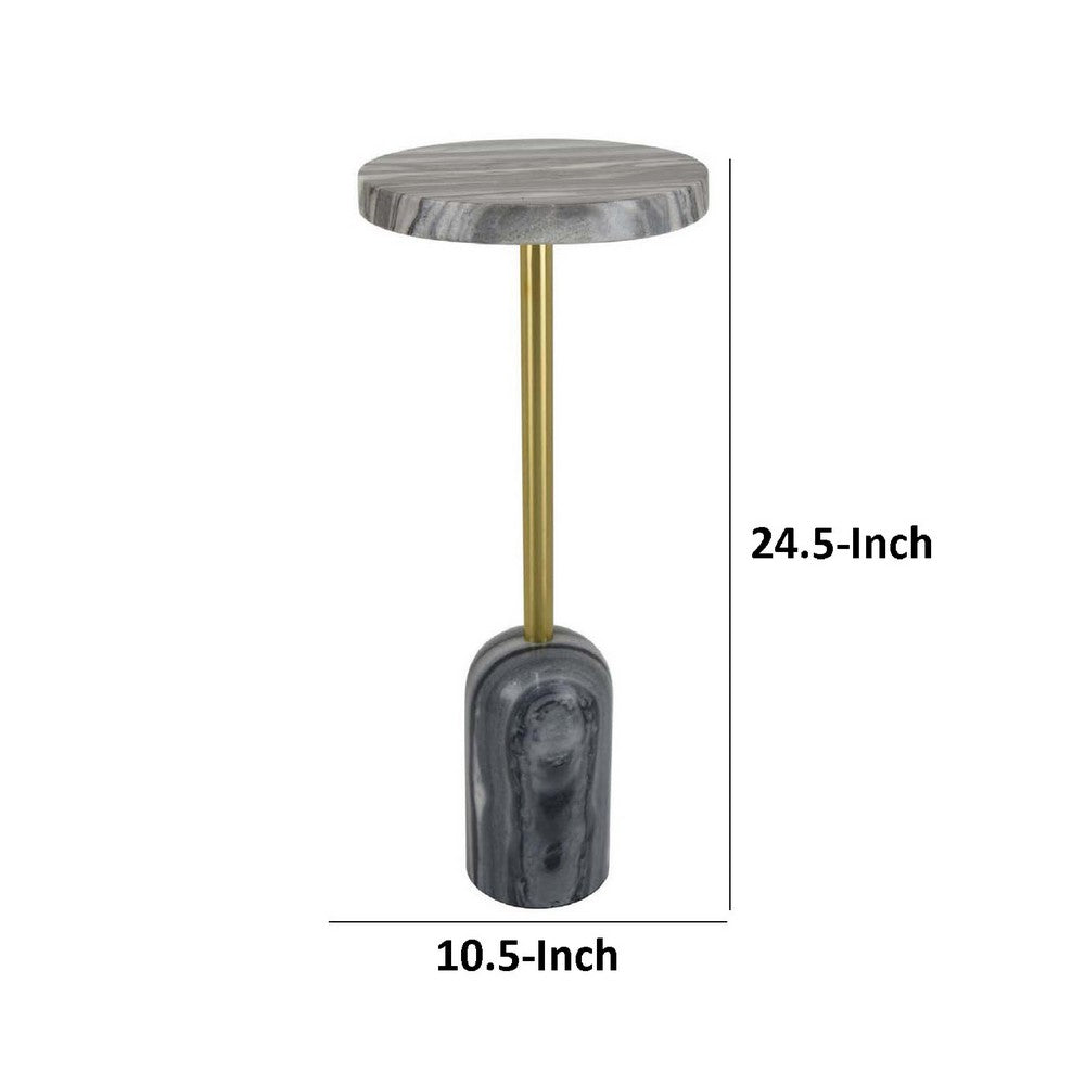 Rohi Plant Stand Table, 11 Inch Round Gray Marble Top, Gold Metal -BM334787