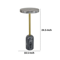 Rohi Plant Stand Table, 11 Inch Round Gray Marble Top, Gold Metal -BM334787