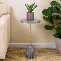 Rohi Plant Stand Table, 11 Inch Round Gray Marble Top, Gold Metal -BM334787