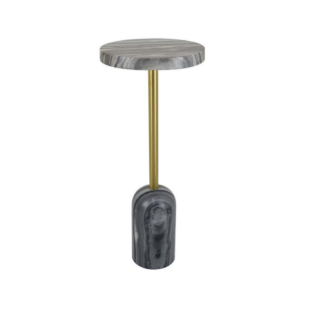 Rohi Plant Stand Table, 11 Inch Round Gray Marble Top, Gold Metal -BM334787
