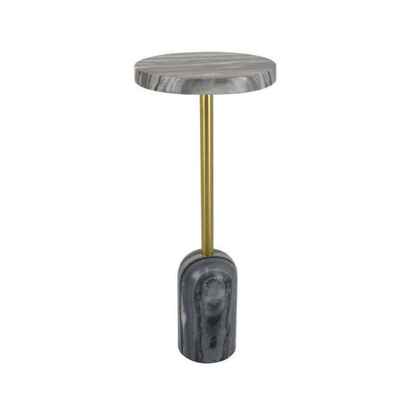 Rohi Plant Stand Table, 11 Inch Round Gray Marble Top, Gold Metal -BM334787