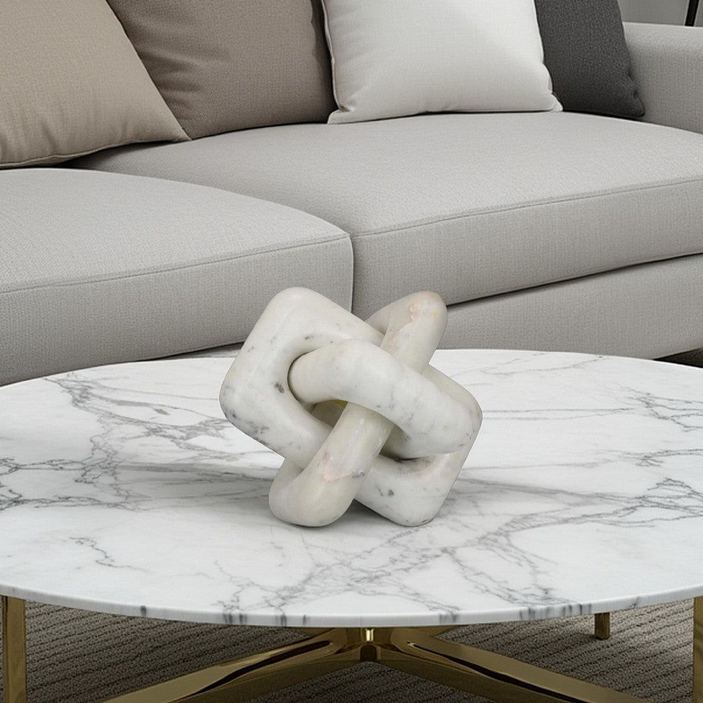 Goi Decorative Knot Statuette, Modern Geometric White Marble 8 Inch -BM334791