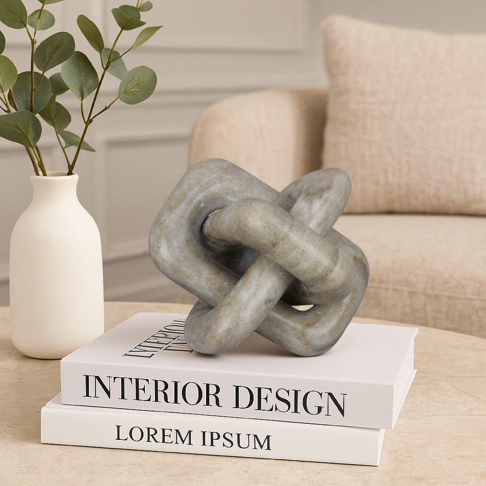 Goi Decorative Knot Statuette, Modern Geometric Beige Marble 8 Inch -BM334792